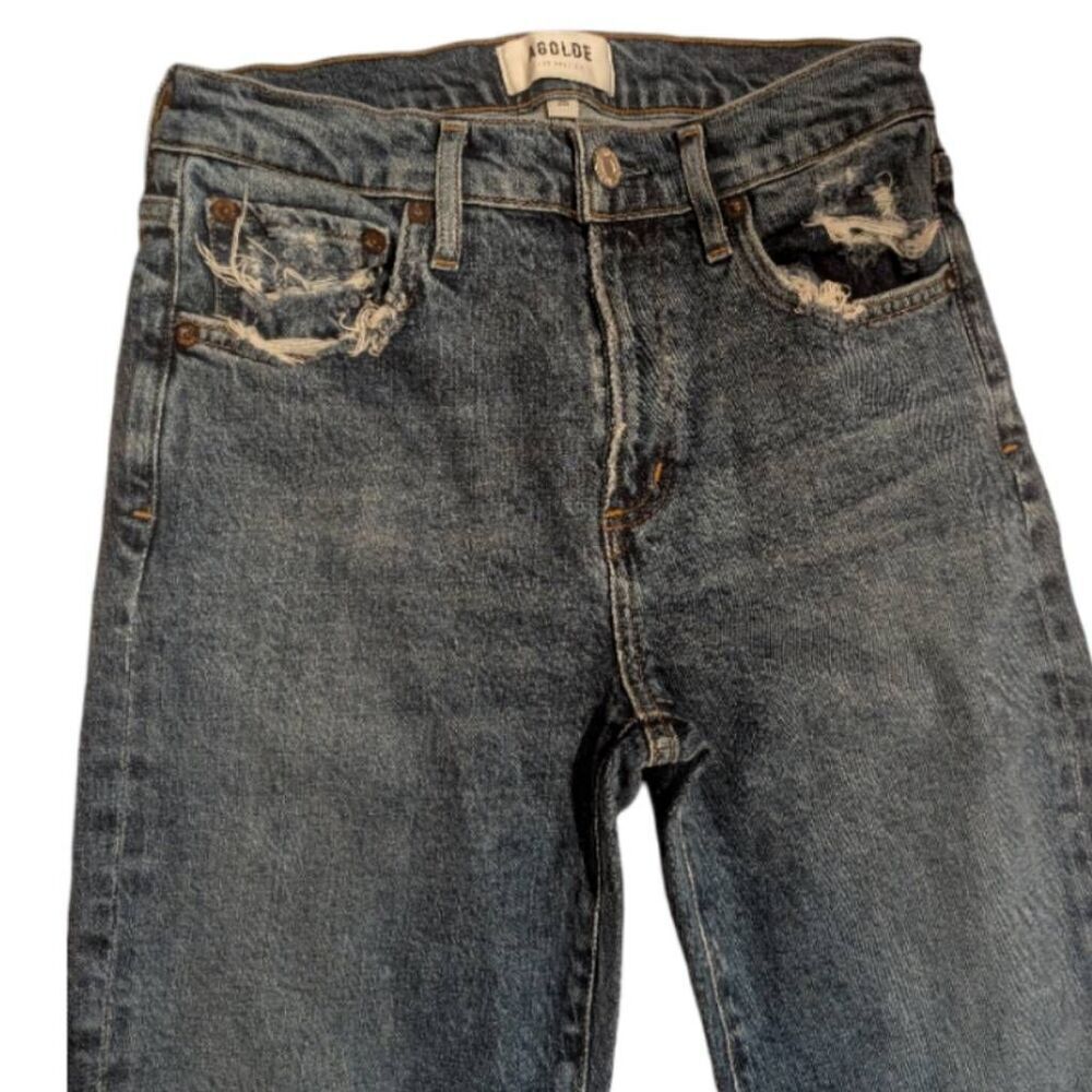 AGOLDE High Rise Crossover Jeans 25 Destroyed Hem Raw Edge Straight Leg - Picture 6 of 15